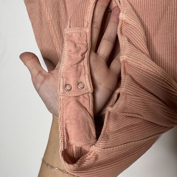 Agolde Women's Ribbed Elna Corset-Seam Bodysuit Grapefruit Size Medium - Picture 8 of 8